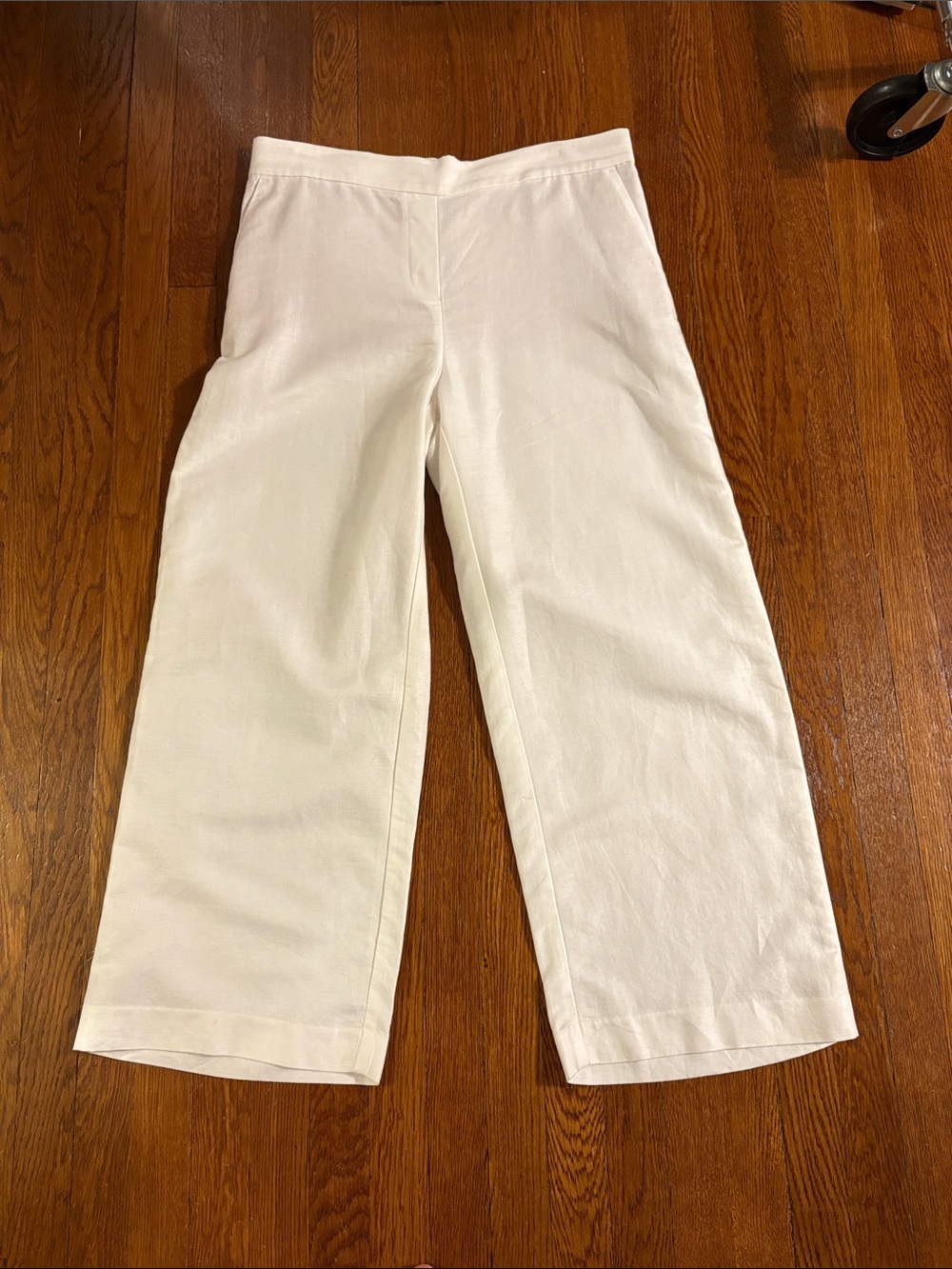 Loft NWT Cropped Wide-Leg White Linen Blend Pants